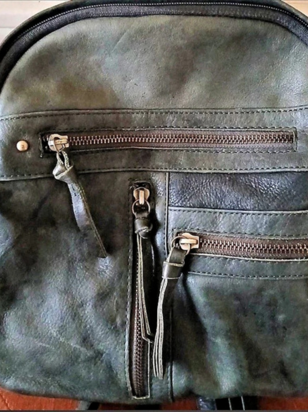 Great American Leatherworks in Slate Green/ Olive Washed Leather Backpack Purse